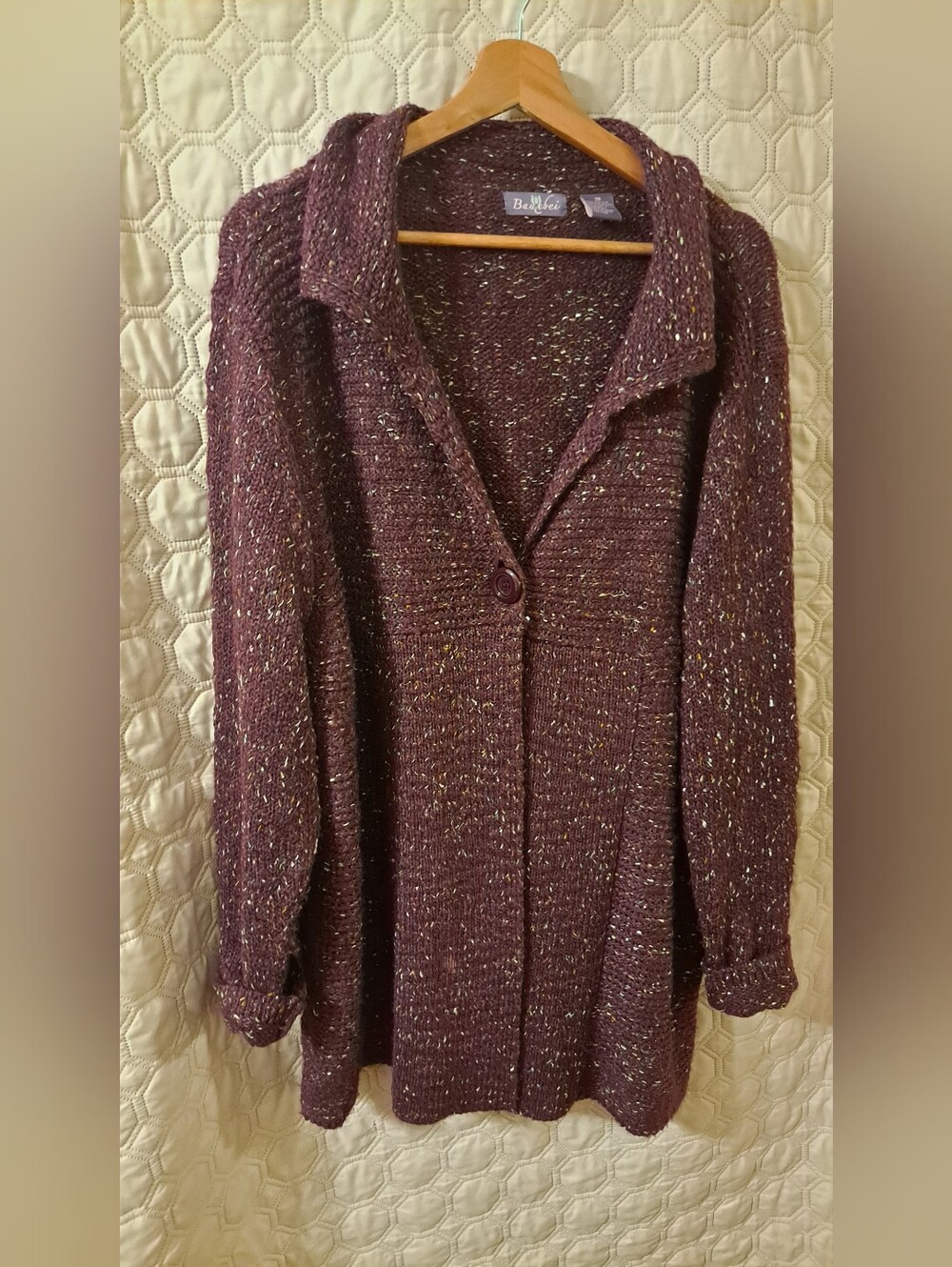 Bauxbei Womens Marled Plum Knit Cardigan Sweater Sz 3X